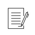 Document with pen icon. Contract symbol. Notebook sign. Signed information.